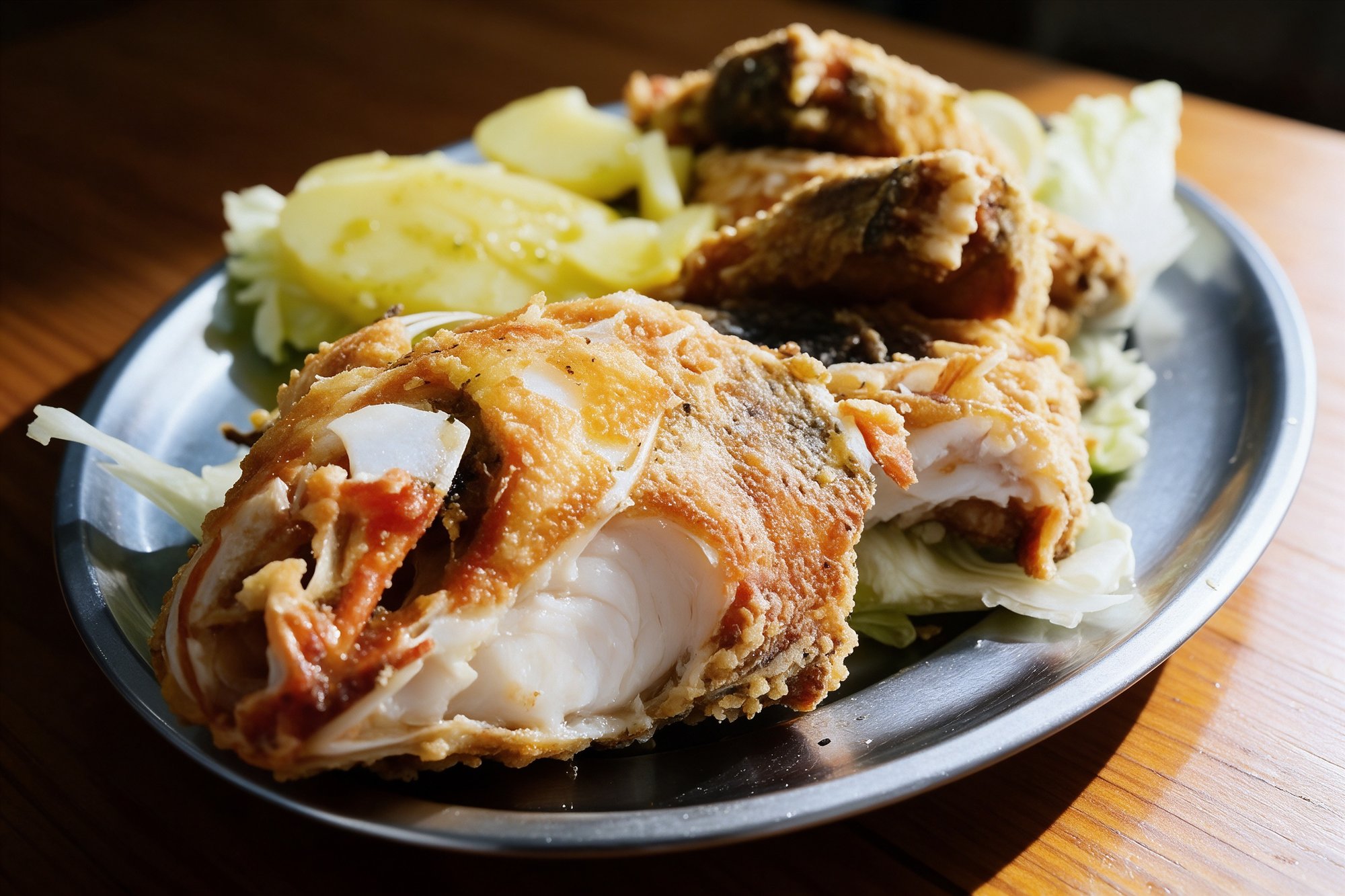 Fritura de pescado dorada con patatas